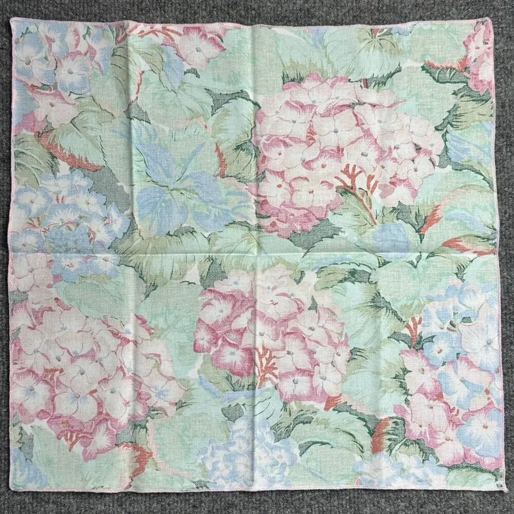 Vintage handmade dinner napkins geranium pastels set of 7 cottage granny floral